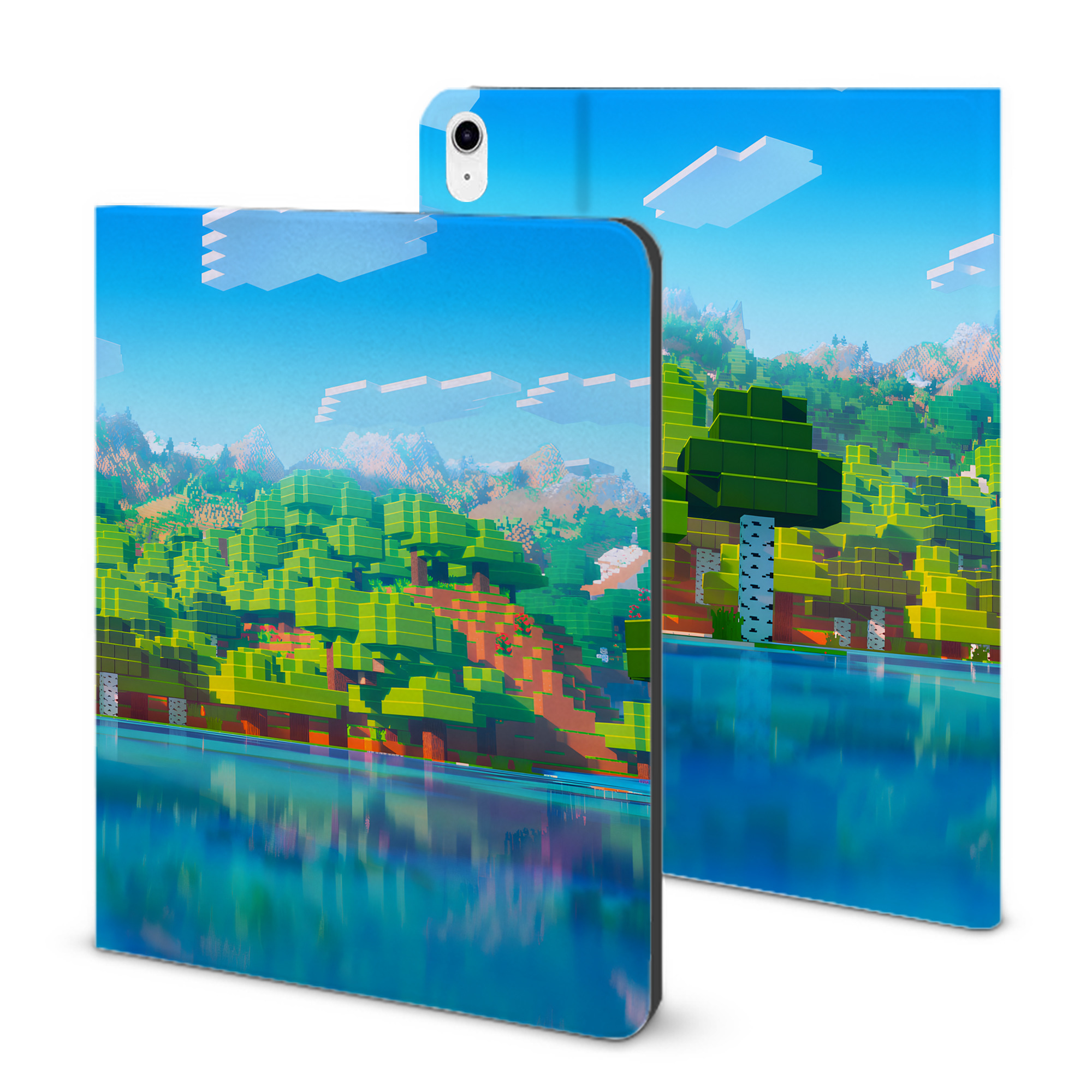 （画像用） マインクラフト ブロックの世界 Minecraft MC Block world IPad ケース ブック型 PUレザー TPU 耐衝撃 軽量 薄型 ペン収納なし 全面保護 IPad 各モデル対応